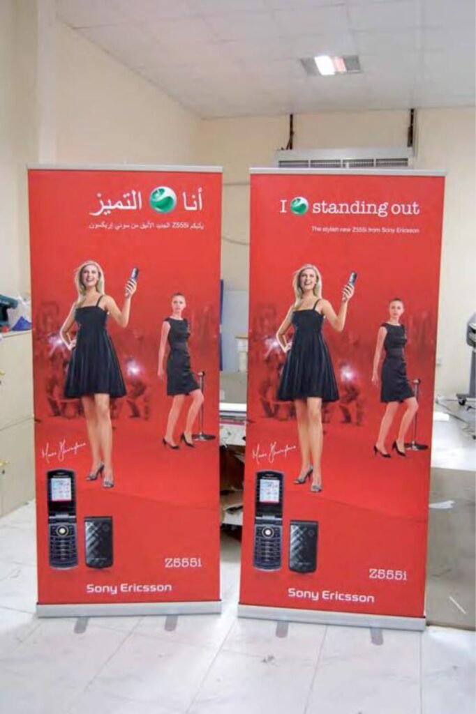 Custom roll-up standees with high-quality digital printing for promotional branding in Hyderabad, KPHB.