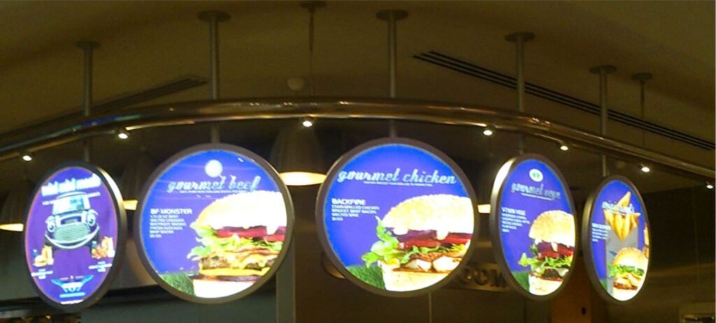 Backlit LED menu sign boards with custom food branding for restaurants in Hyderabad, Kondapur.
