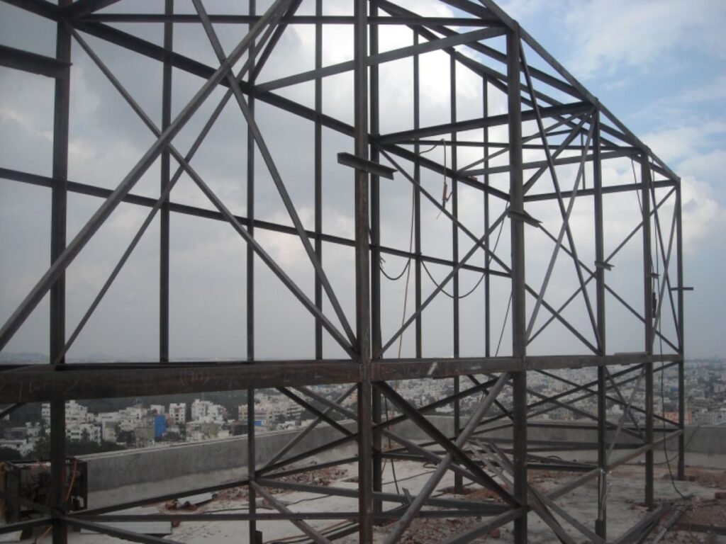 Heavy-duty steel structure for outdoor LED sign board installation in Hyderabad, Manikonda.