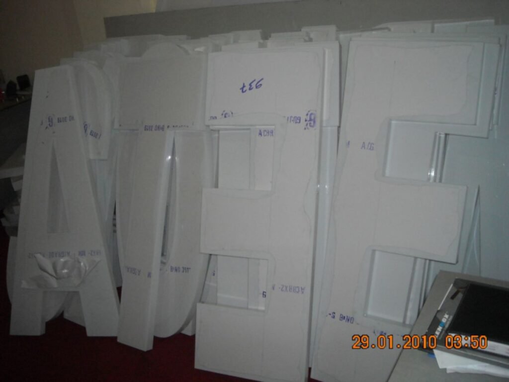 Large acrylic letter fabrication for commercial LED sign board projects in Hyderabad, Uppal.