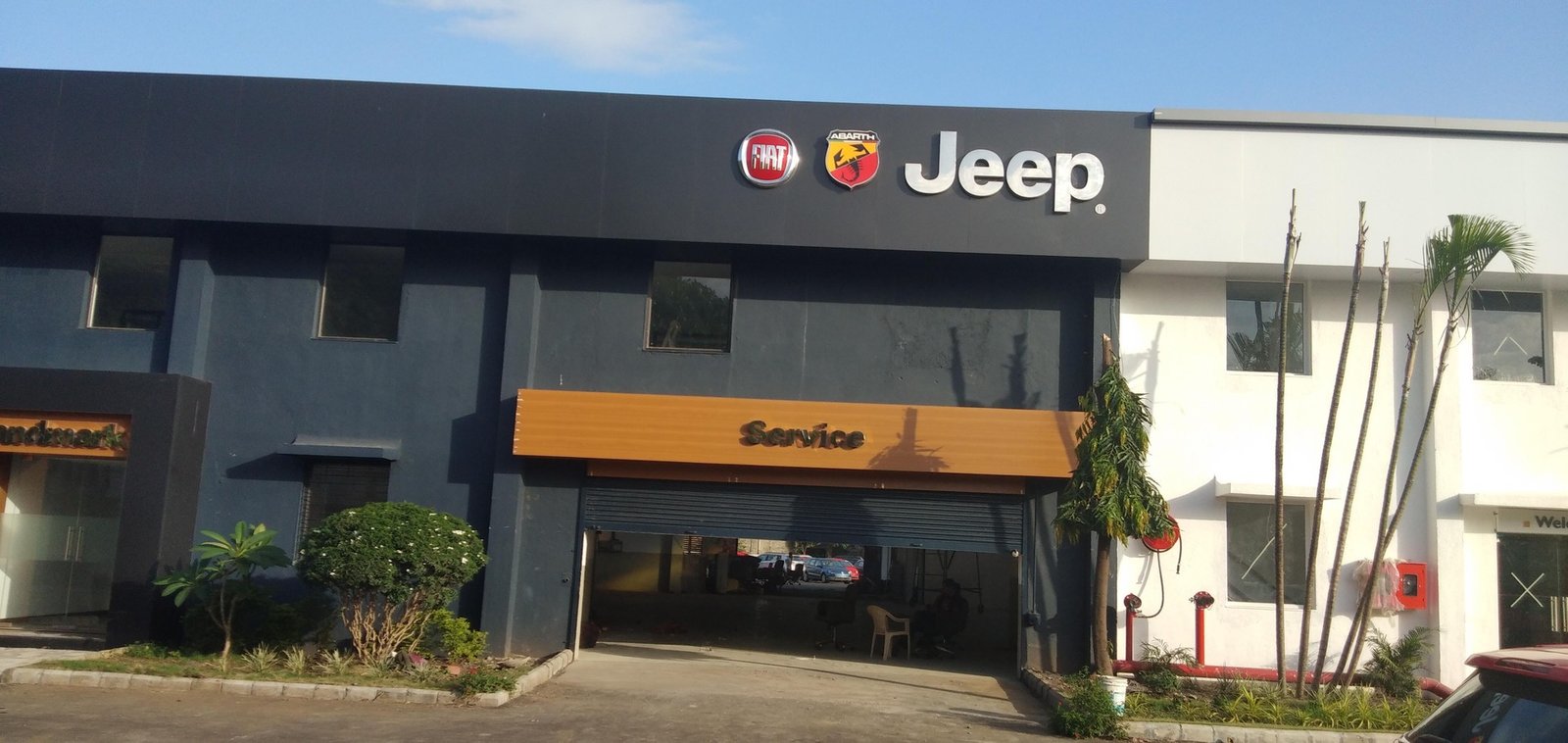 Jeep showroom ACP facade LED sign board installation in Hyderabad by Sina Signs