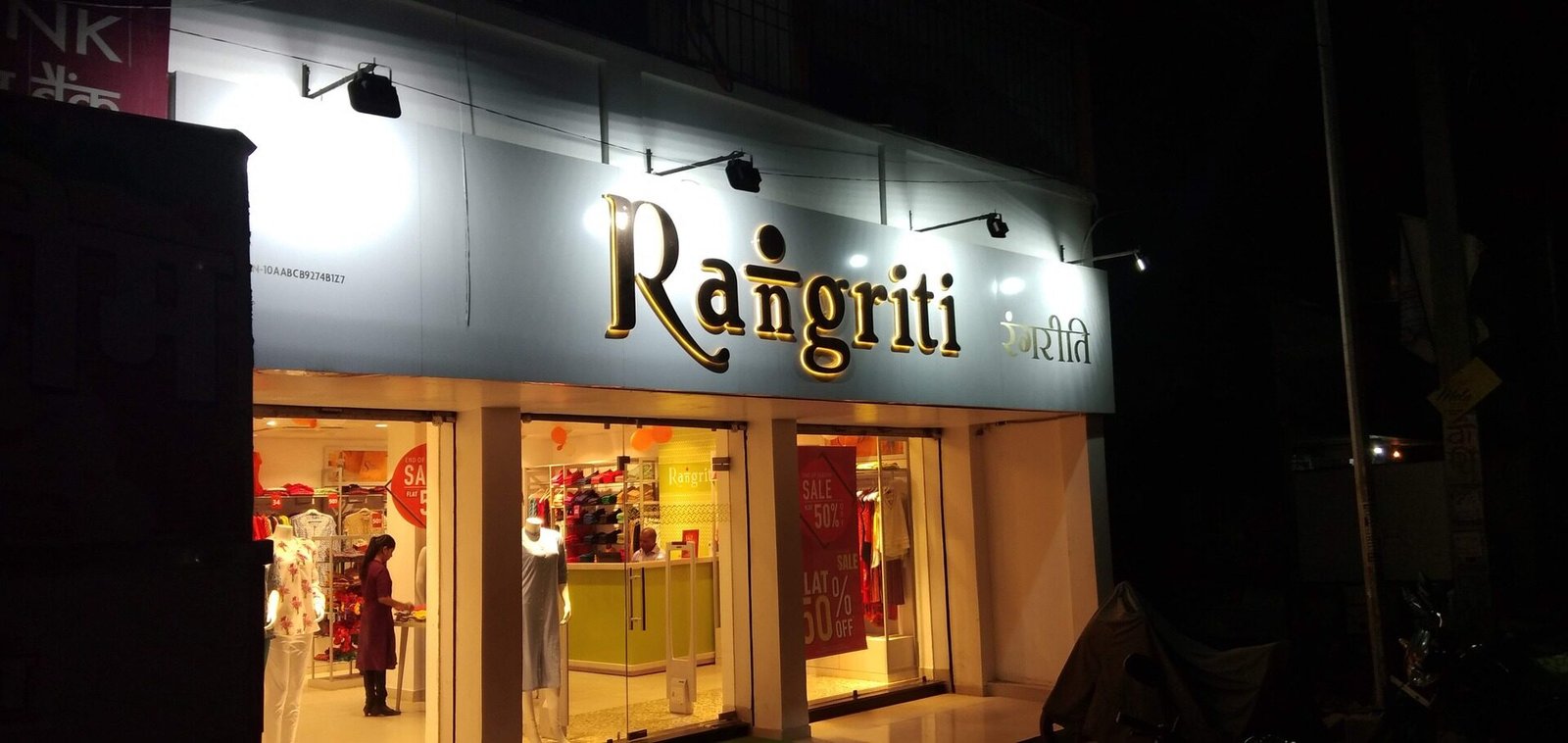 Backlit acrylic LED sign board for Rangriti clothing store in Kukatpally, Hyderabad